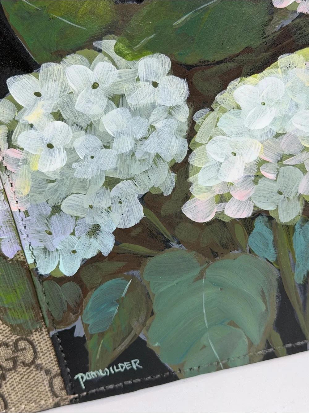 Gucci GG Canvas Clutch with Hand-Painted White Hydrangeas